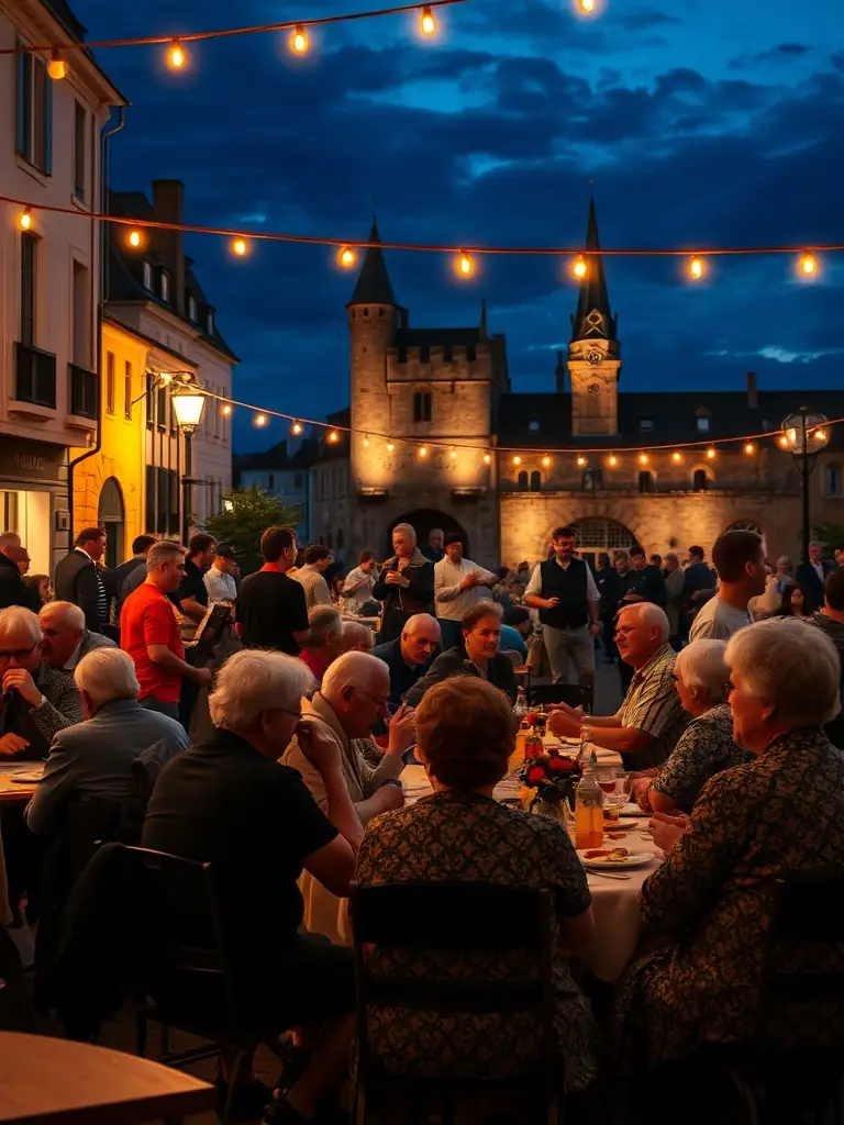 A photo capturing a community event held at the Porte Royale, with local residents enjoying music, food, and historical reenactments.